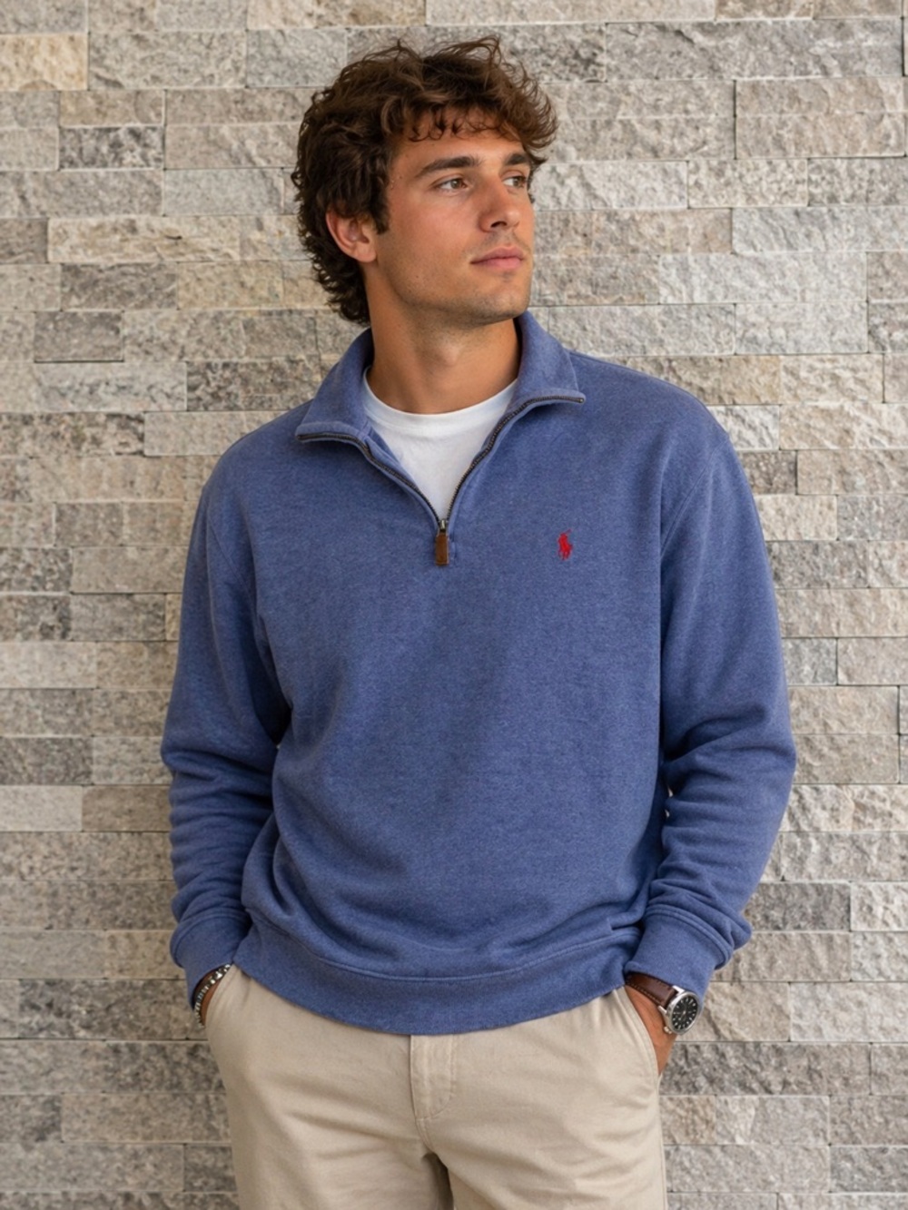 Polo by Ralph Lauren Men's Blue Quarter-Zip Sweatshirt Size Large 100% Cotton
